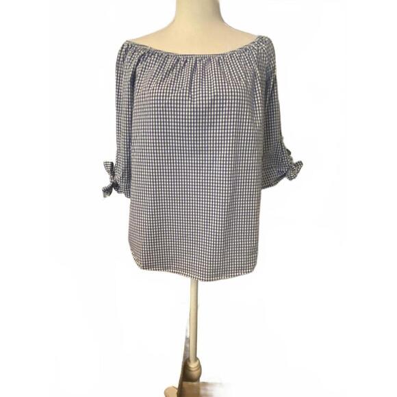 La Fée Maraboutée Off-Shoulder Gingham Top - Picture 1 of 12